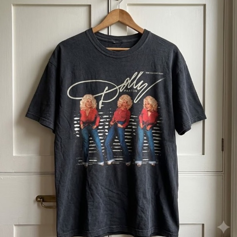 Dolly Parton Graphic Tee - Black with Red/Blue Print